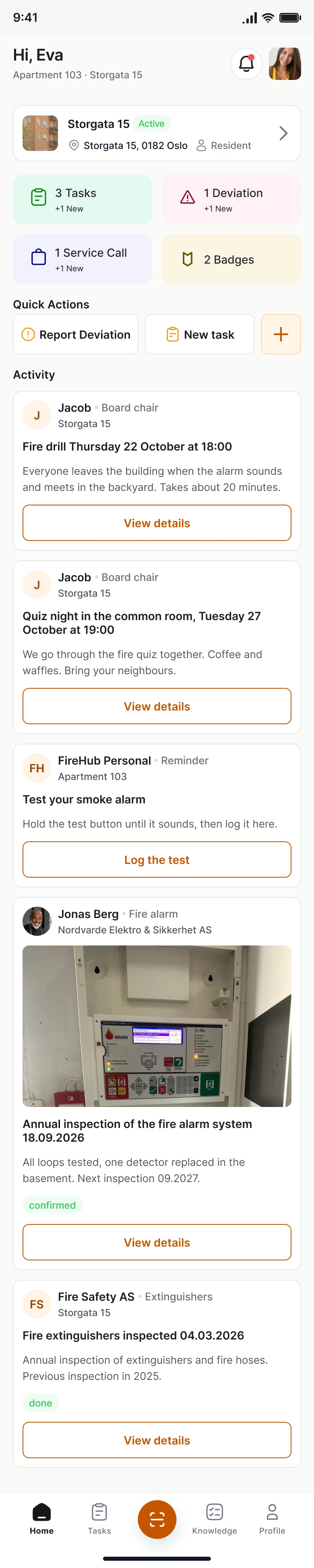 «My building» in FireHub Personal: what applies to the resident in the building.