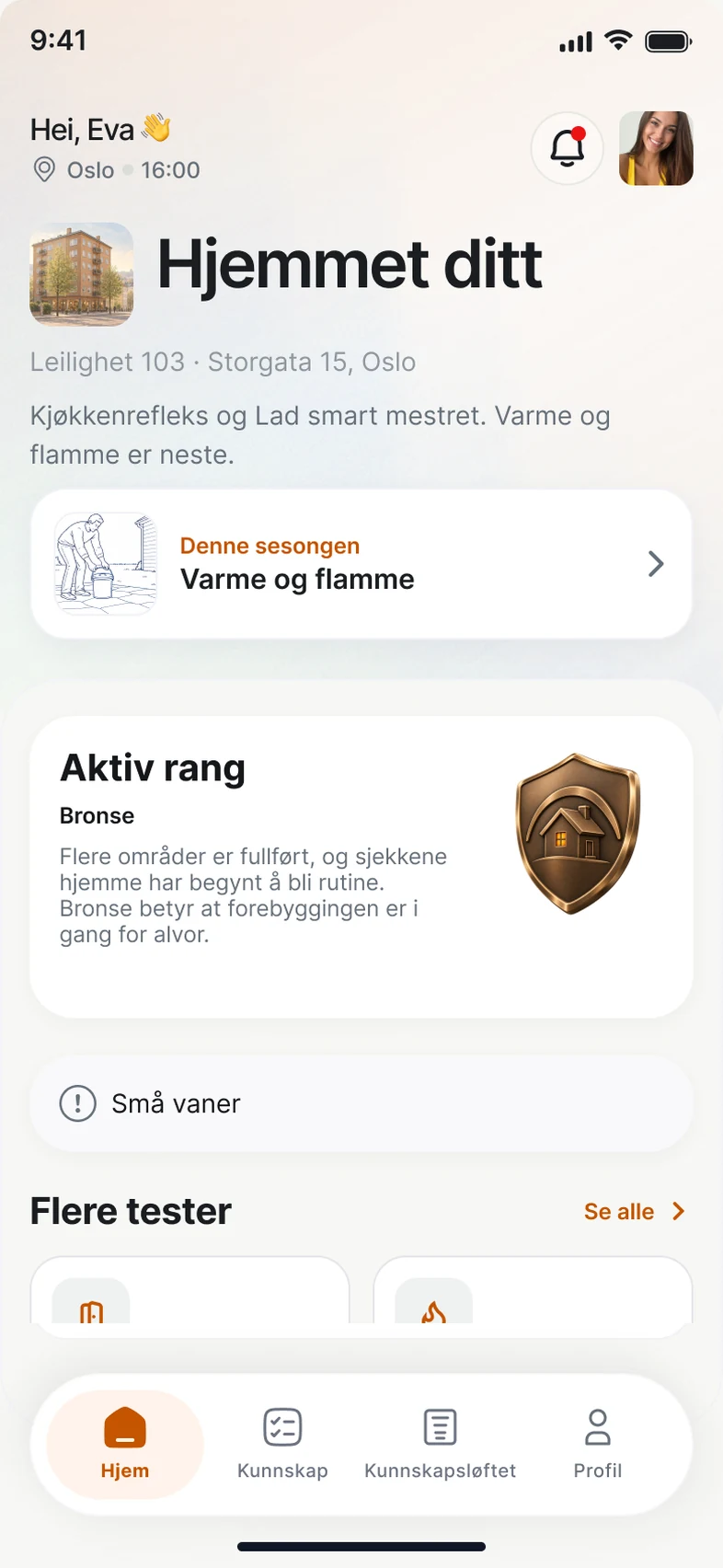 Hjemmet ditt i FireHub Personal på mobilen.