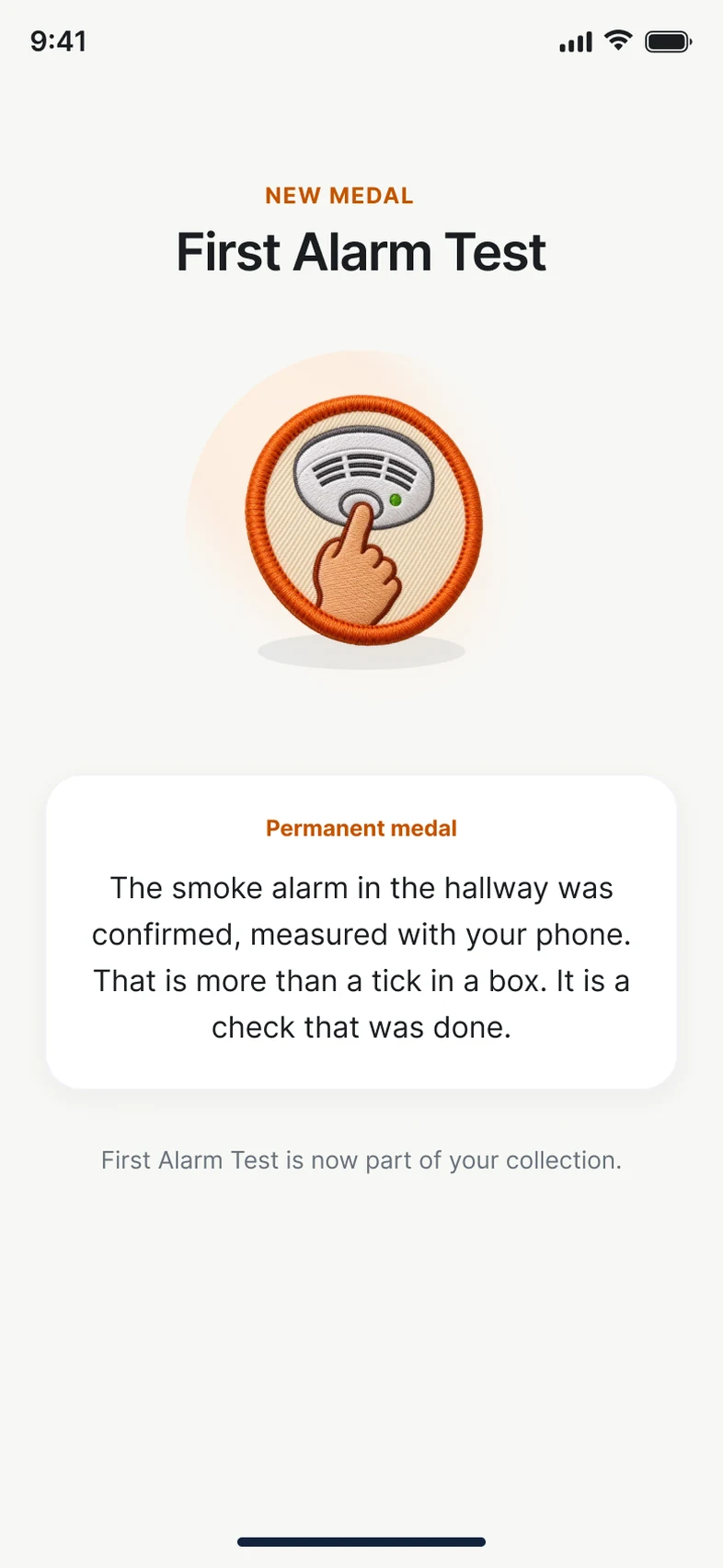 The medal First Alarm Test in FireHub Personal on the phone.